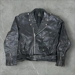 Vintage Excelled Leather Motorcycle Jacket Mens Small Black 1980s Biker Rugged